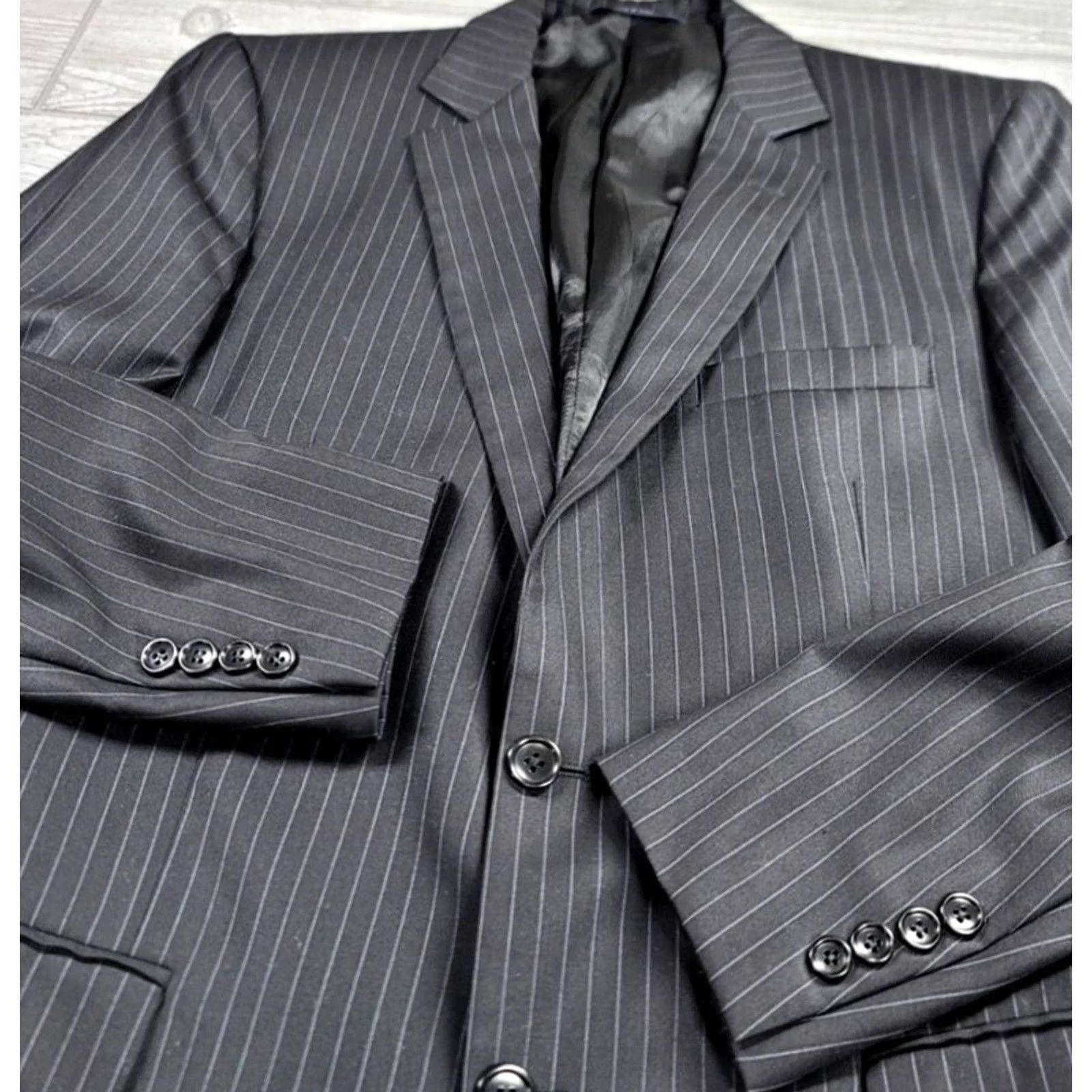 Brooks Brothers Brooks Brothers Fitzgerald Loro Piana Mens 41L Black Pin Stripe Blazer Italy Size 42R - 2 Thumbnail