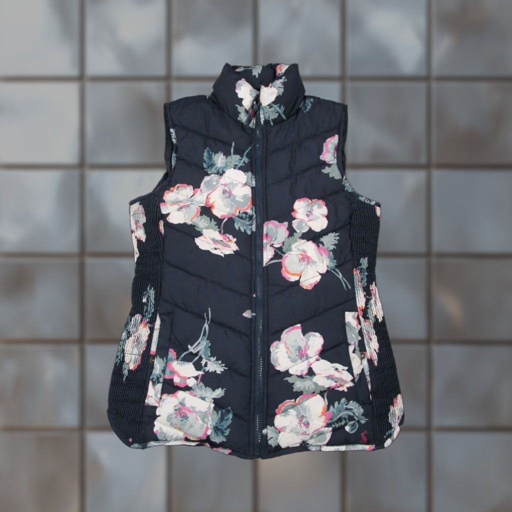 Vintage Joules Vest Women 6 Blue Floral High Groove Print Full Zip Puffer Sleeveless Size M / US 6-8 / IT 42-44 - 1 Thumbnail
