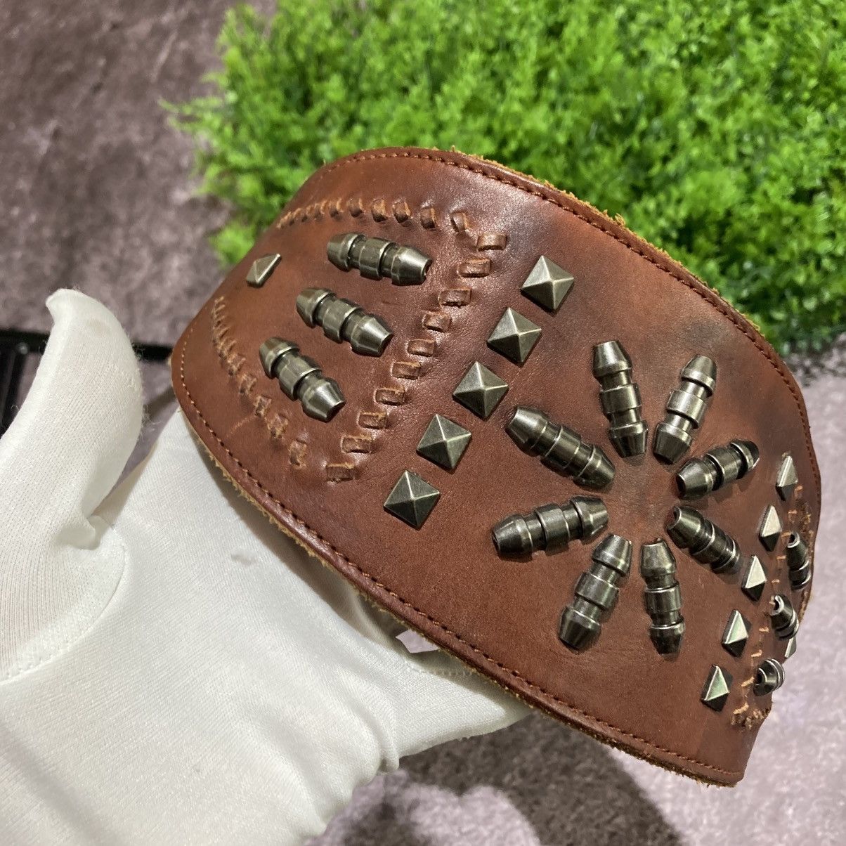 CABANE de ZUCCa VINTAGE CABANE ZUCCA Brown Leather Studded Wide Elastic Belt Size ONE SIZE - 5 Thumbnail