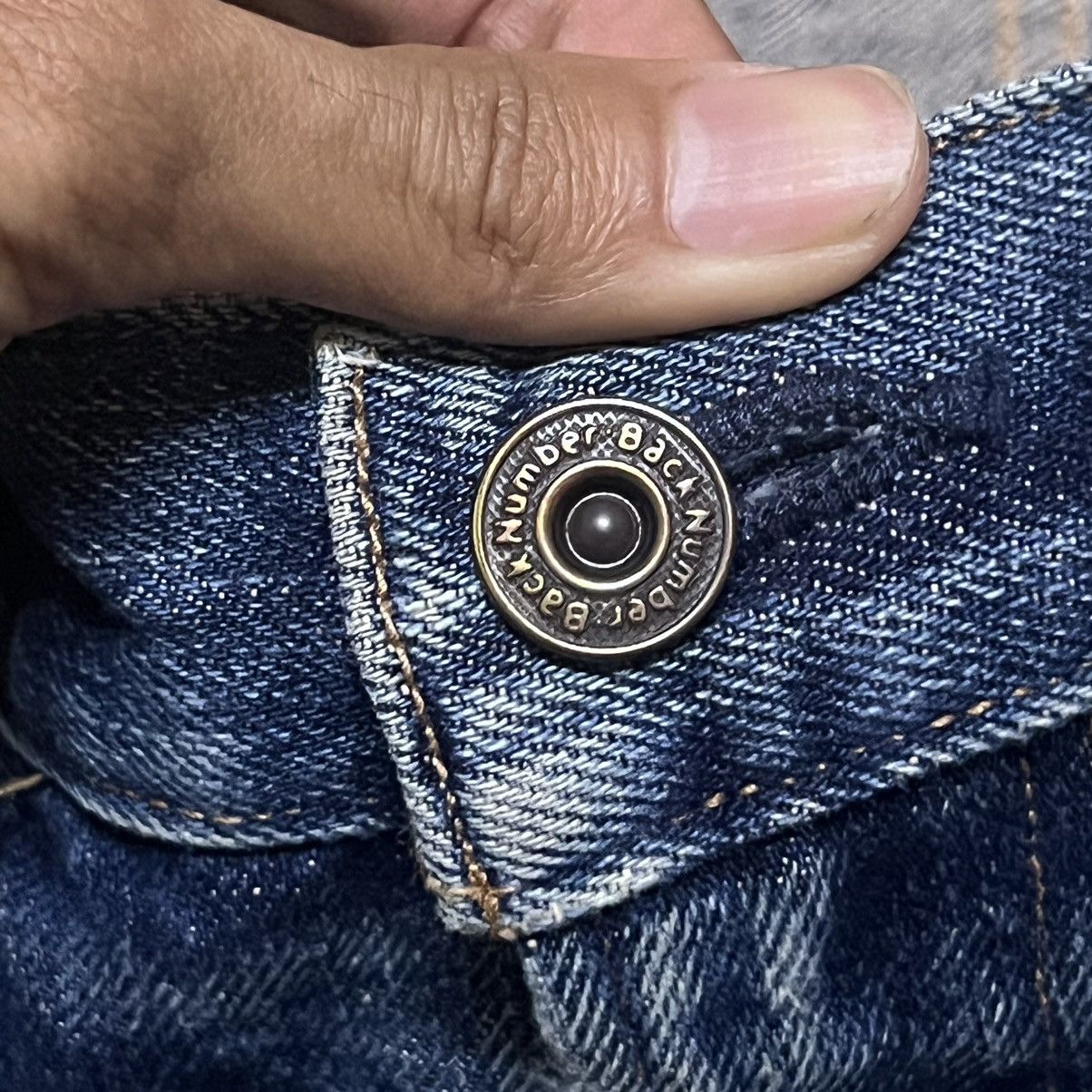 Japanese Brand Back Number Selvedge Distressed Design Denim Jeans Size US 33 - 10 Thumbnail