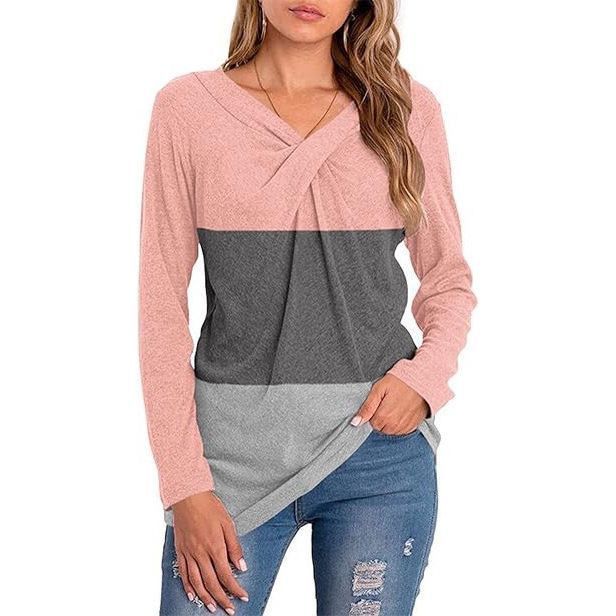 Other Women’s Gray and Pink Striped Long Sleeve V Neck Blouse Size Size L / US 10 / IT 46 - 1 Thumbnail
