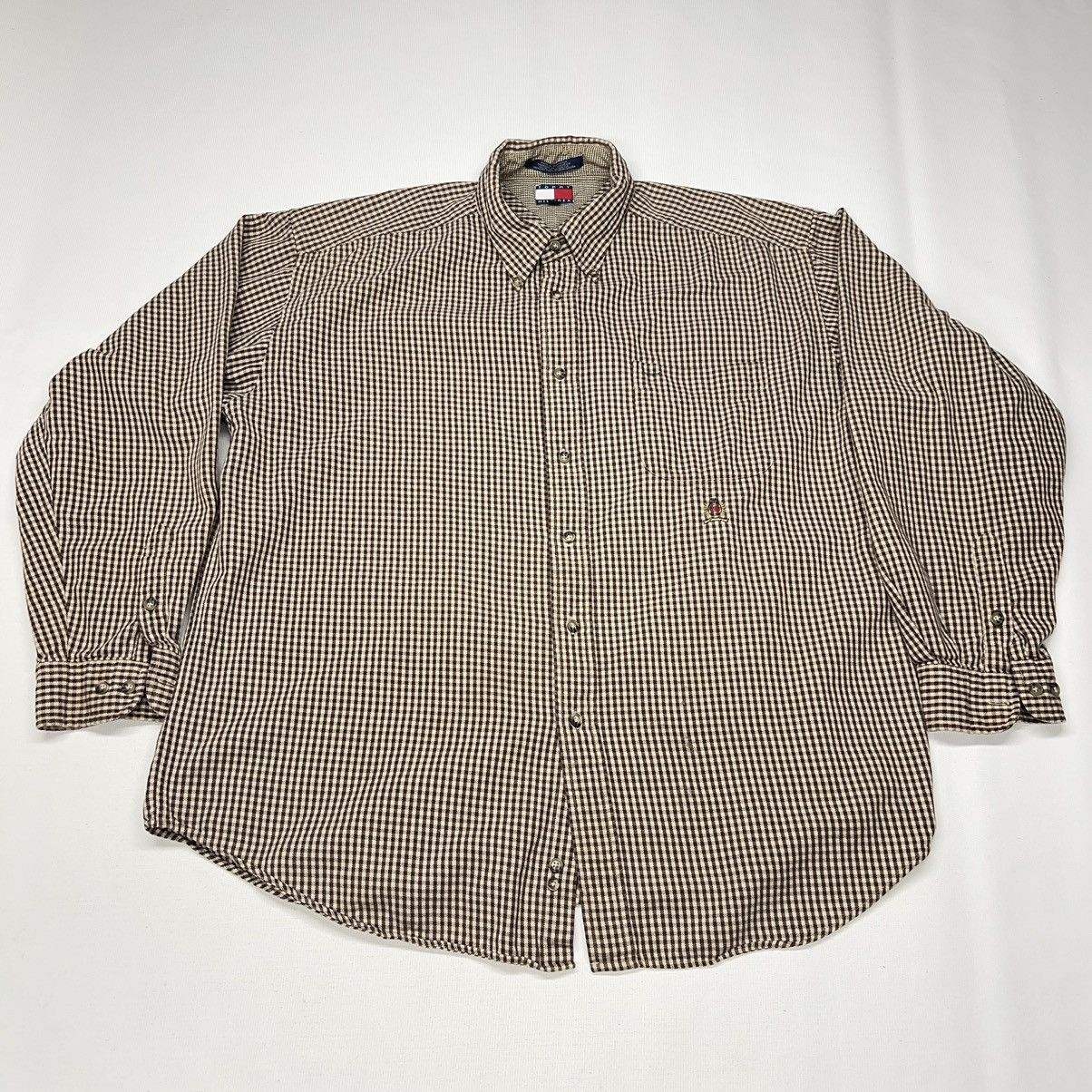 Tommy Hilfiger × Vintage Vintage Tommy Hilfiger Shirt Brown Tan Plaid Collared Button Size US XL / EU 56 / 4 - 1 Thumbnail