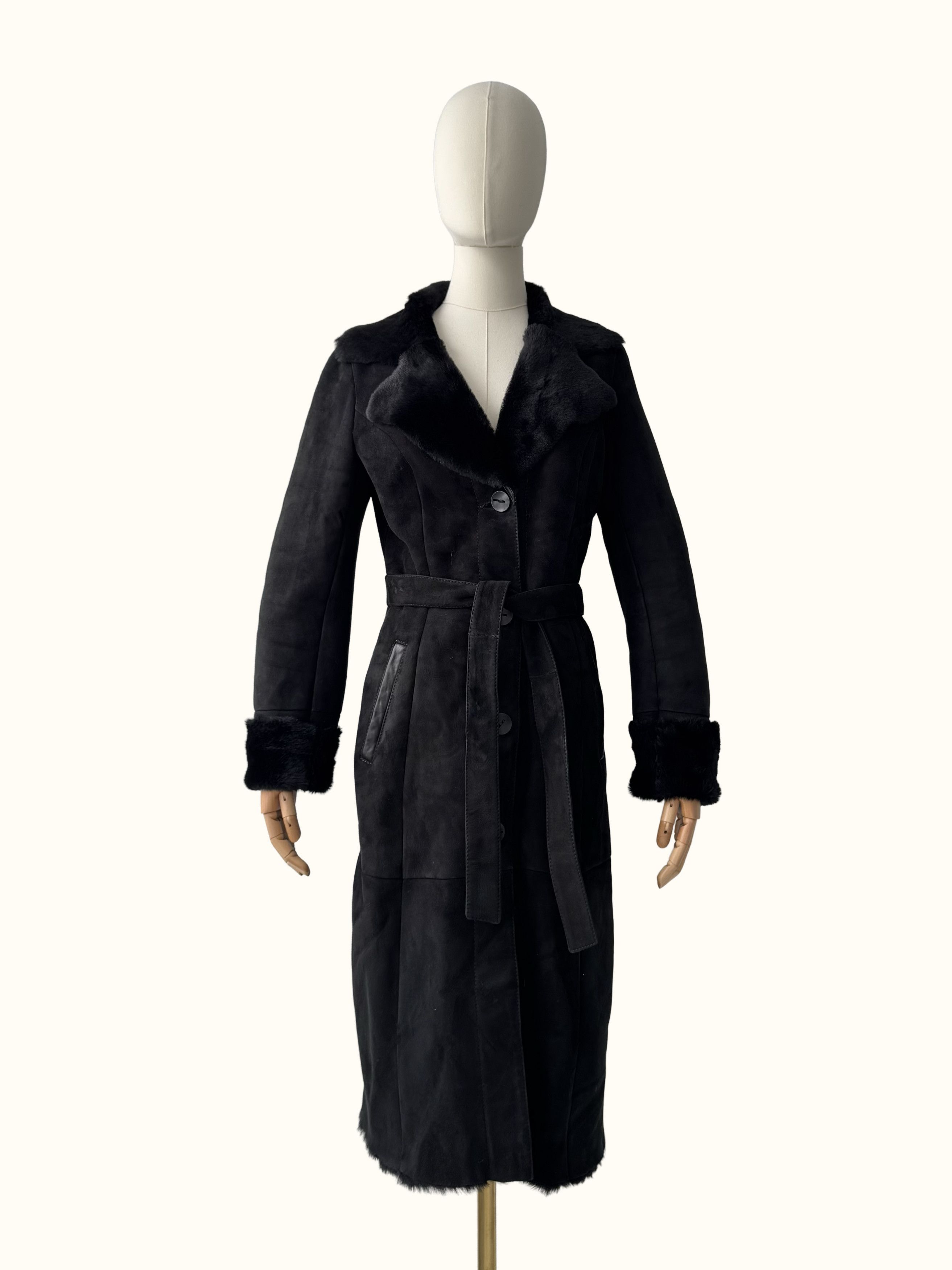 Vintage Vintage Real Sheepskin Coat With Belt(B409)E2D15 Size L / US 10 / IT 46 - 1 Thumbnail