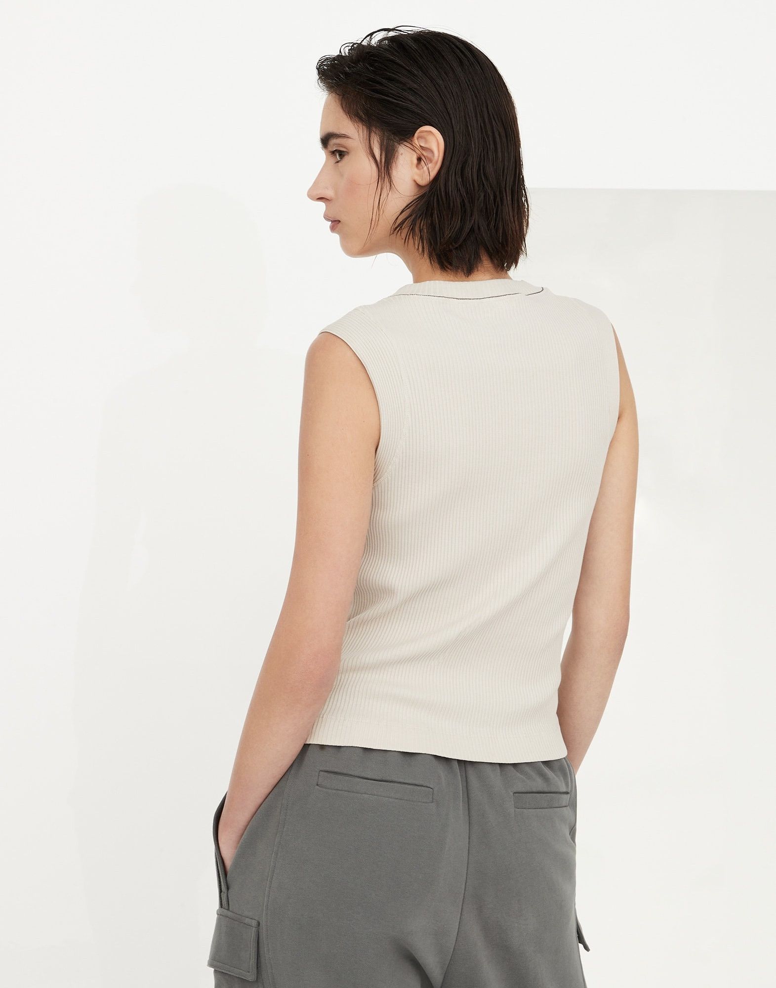 Brunello Cucinelli o1w1db10825 Tank Top in Light/Pastel Grey Size XL / US 12-14 / IT 48-50 - 2 Thumbnail