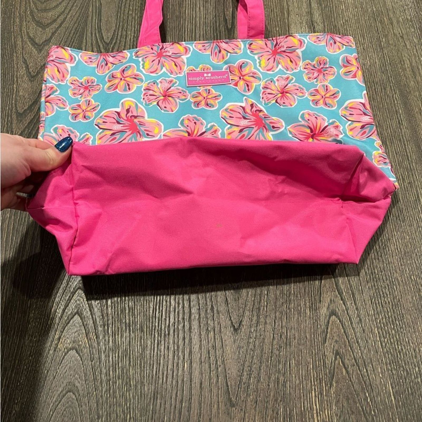 Vintage Simply Southern Tote Bag Pockets Hibiscus Floral Print Top Size ONE SIZE - 2 Thumbnail