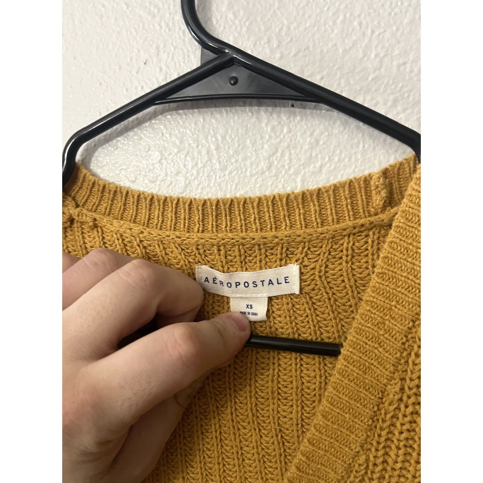 Vintage Aero Aeropostale Yellow Tie Front Blouse Women's XS Cropped Scoop Neck Long Sleeve Cotton Top Size XS / US 0-2 / IT 36-38 - 2 Thumbnail