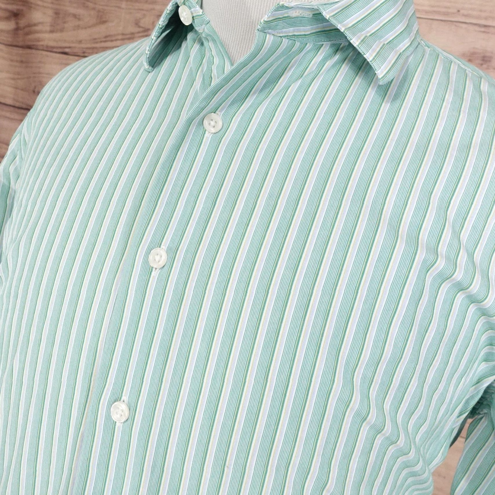 Apt. 9 APT 9 Shirt Mens Large Green Stripe Button Front Long Sleeve Cotton Casual Size US L / EU 52-54 / 3 - 2 Thumbnail