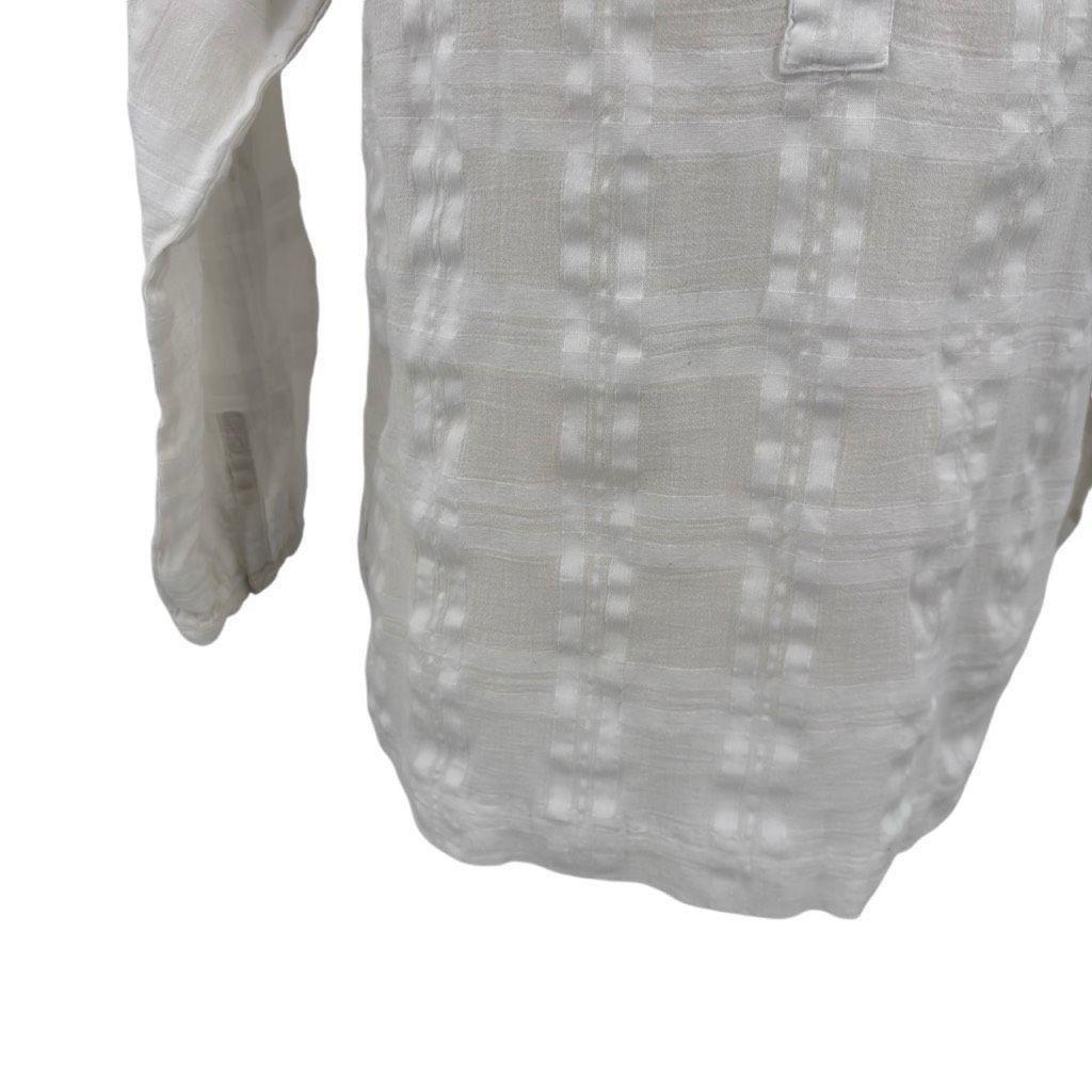 Loft Ann Taylor LOFT Semi Sheer Textured Long Sleeve Blouse Top White Medium Feminine Size M / US 6-8 / IT 42-44 - 7 Thumbnail