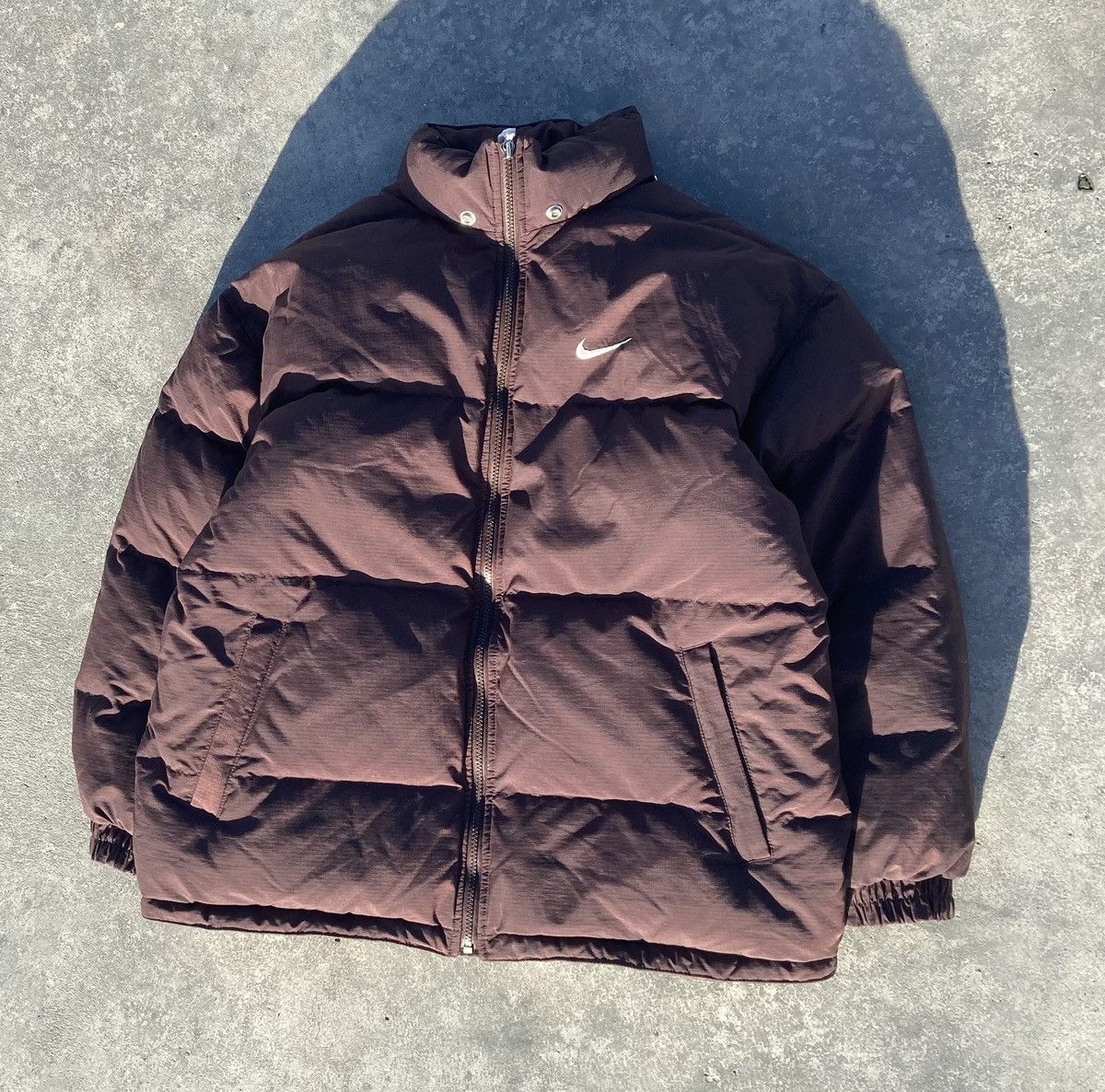 🟤 Nike Vintage Brown Puffer Down Jacket Big Logo Swoosh🟤