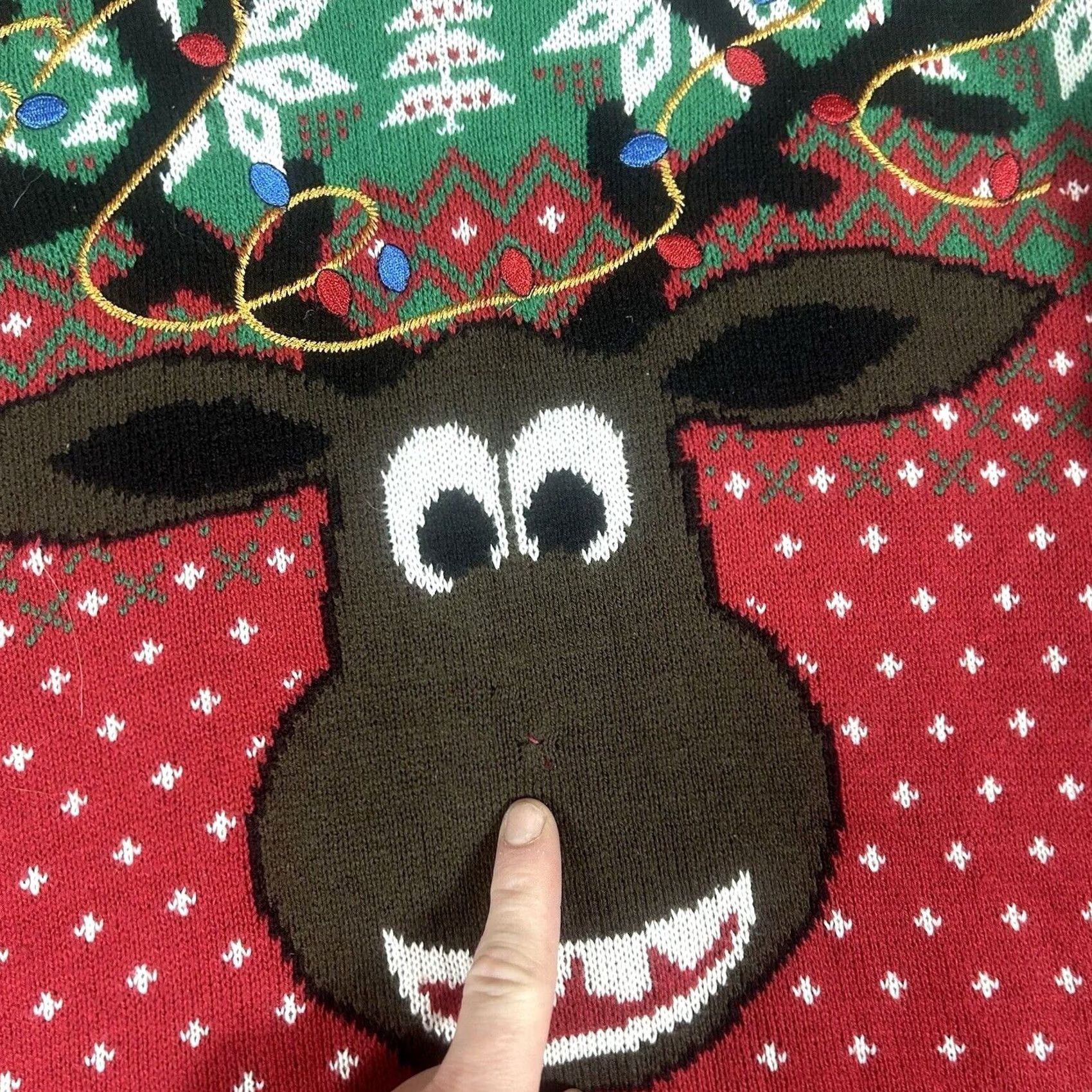 Vintage Ugly Christmas Sweater Womens L Rudolph Red Nose Reindeer Holiday Graphic Crew Neck Knit Pattern Holiday Christmas Size L / US 10 / IT 46 - 3 Thumbnail
