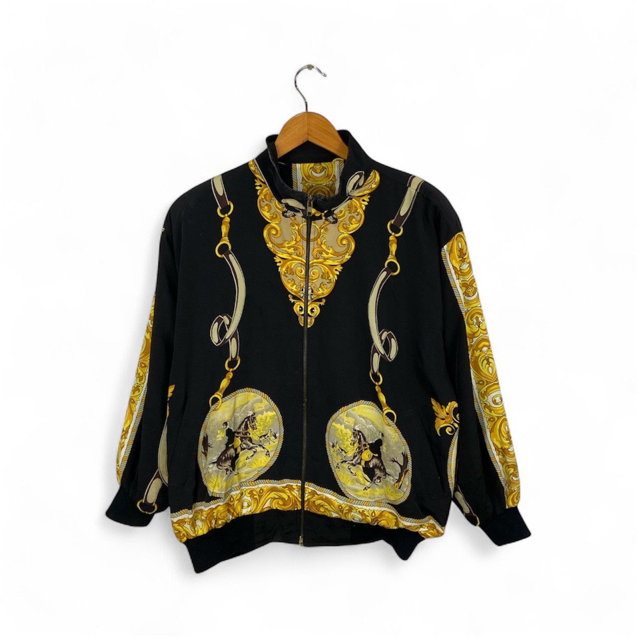 Vintage Vintage Baroque Chain Print Bomber Jacket – Black & Gold Size US L / EU 52-54 / 3 - 1 Thumbnail