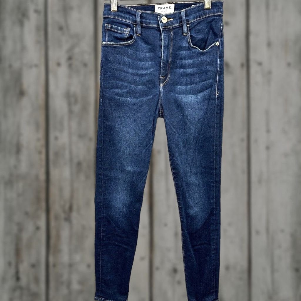 Frame FRAME Jeans Womens 25 High Rise Skinny Dark Wash Boho Cigarette Denim Pants Womens 25 FRAME Jeans Skinny Dark Wash Bohemian Rise High Size 42" / US 20 - 1 Thumbnail