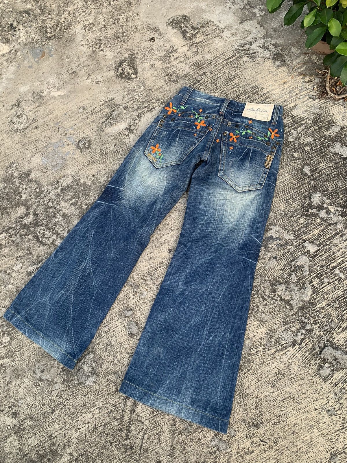 Japanese Brand Flare Lolita jeans washed flowers embroidery wide leg jeans Size 25" / US 0 / IT 36 - 10 Thumbnail