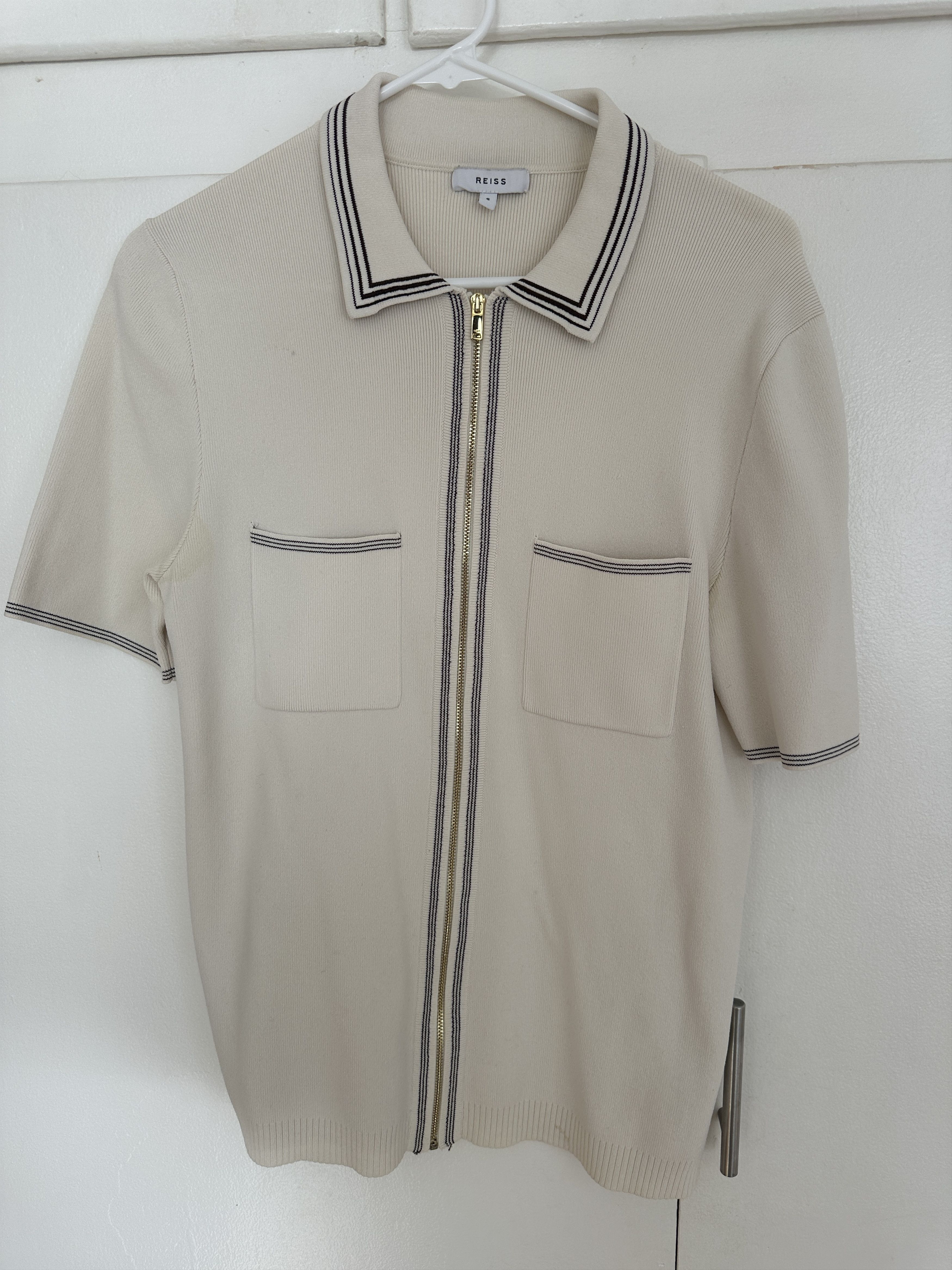 Reiss Tripper Ecru Tipped Zip Through Polo Size US S / EU 44-46 / 1 - 3 Thumbnail