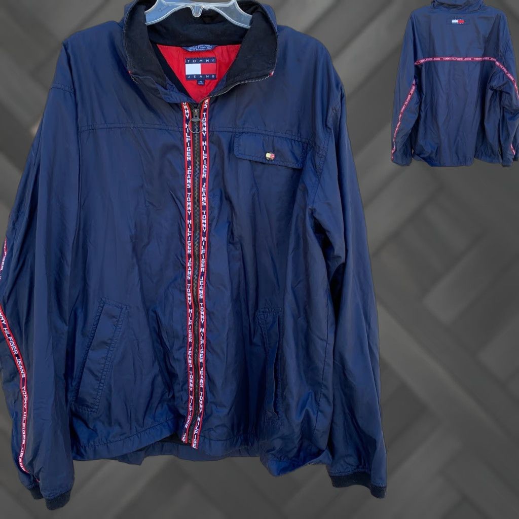 Tommy Hilfiger VINTAGE Tommy Jeans Windbreaker Jacket TOMMY HILFIGER JEANS Spell Out XL Size US 36 / EU 52 - 1 Thumbnail