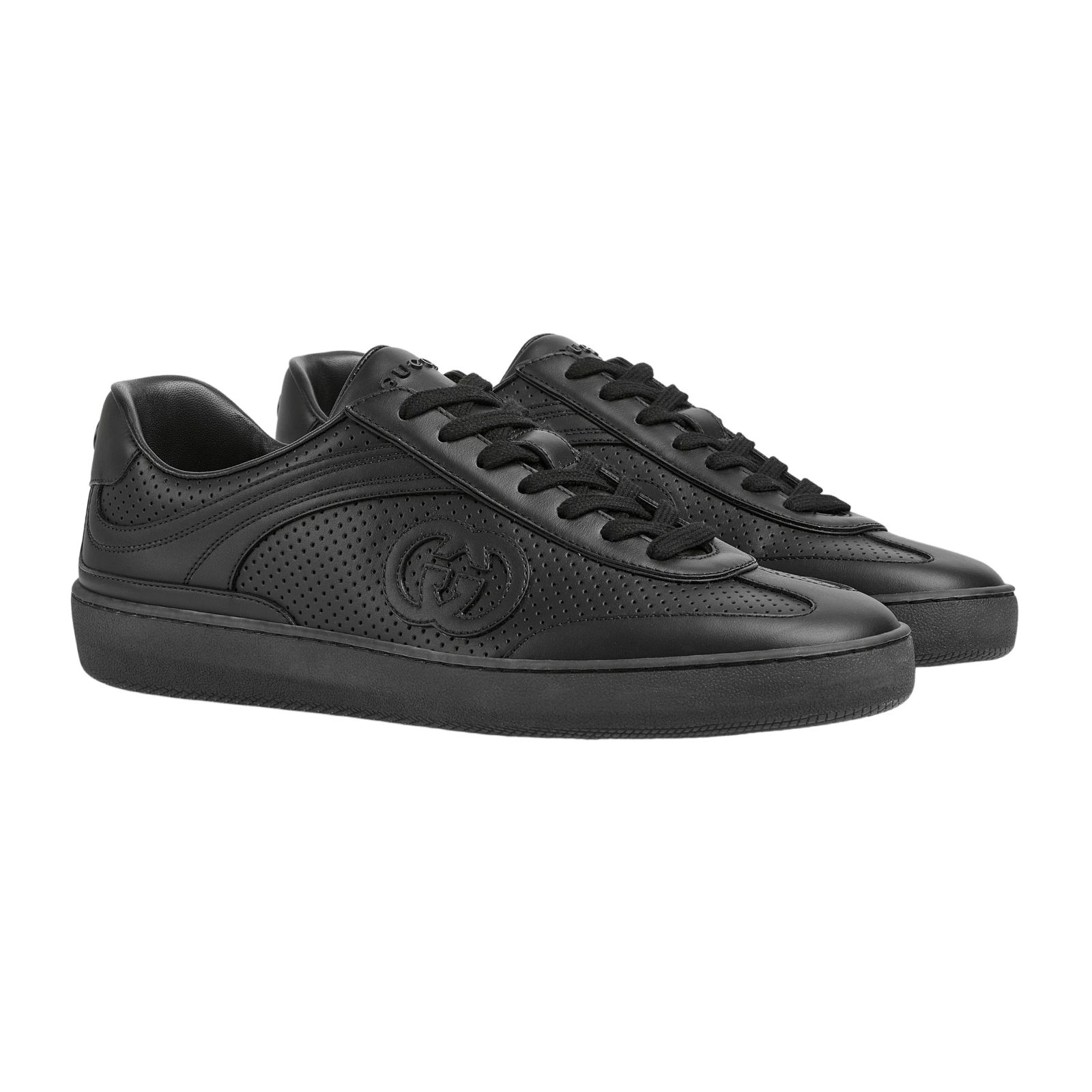 GUCCI Interlocking G Black Leather Sneakers Mens New