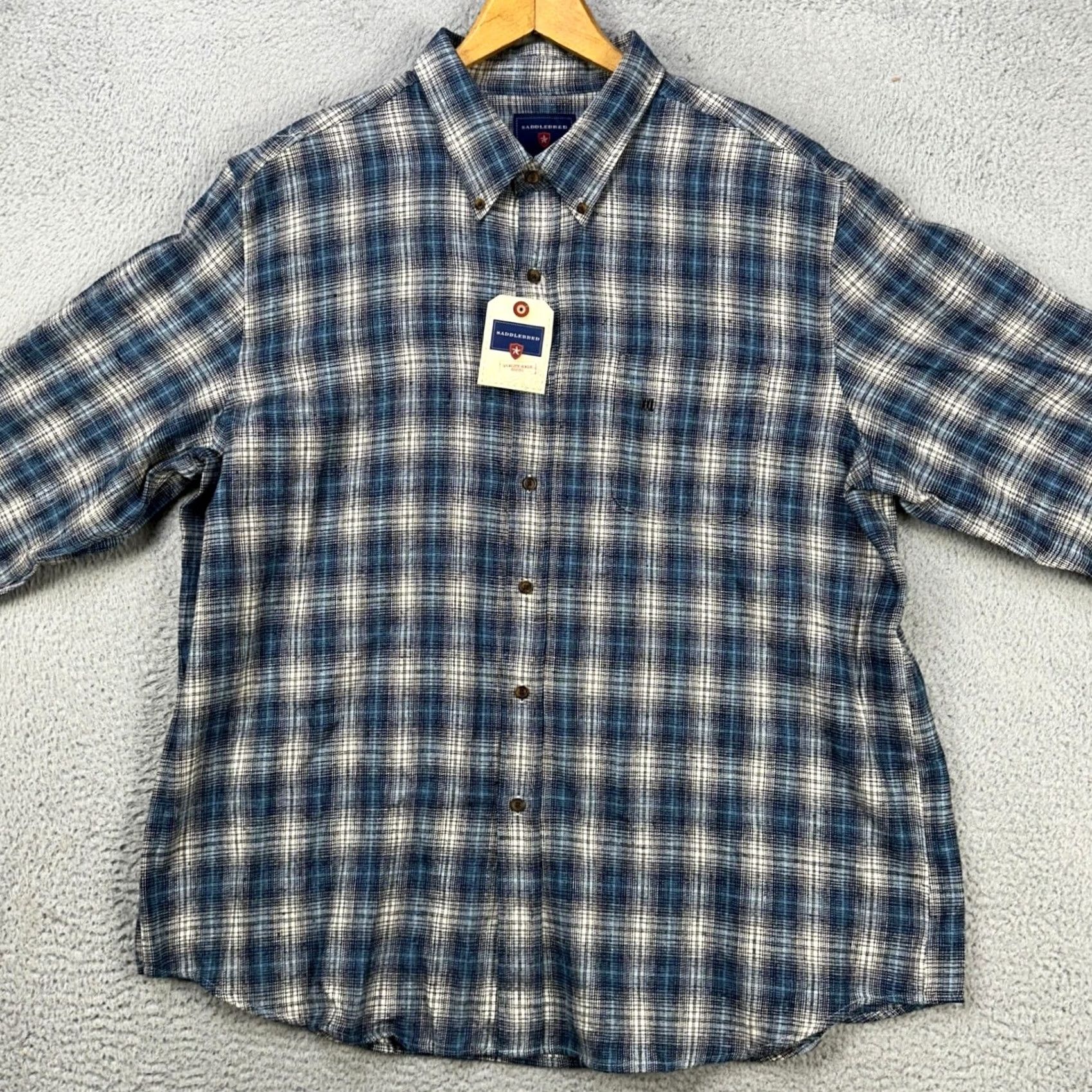 Vintage Saddlebred Mens Button Down Shirt 2XL Blue Plaid Pocket Long Sleeve Cotton NEW Size US XXL / EU 58 / 5 - 3 Thumbnail