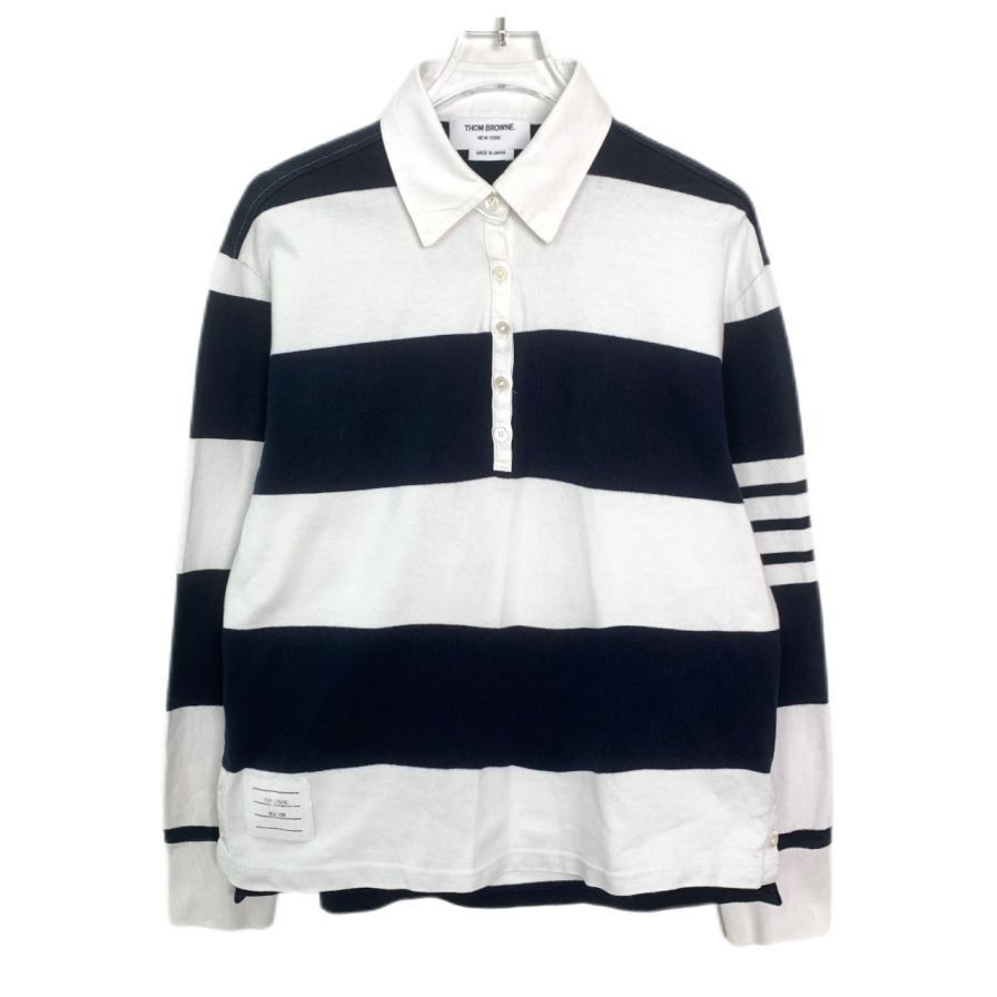 Thom Browne [Thom Browne] Four-Stripe Collared Striped Long-Sleeve Polo Size US XXS / EU 40 - 1 Thumbnail