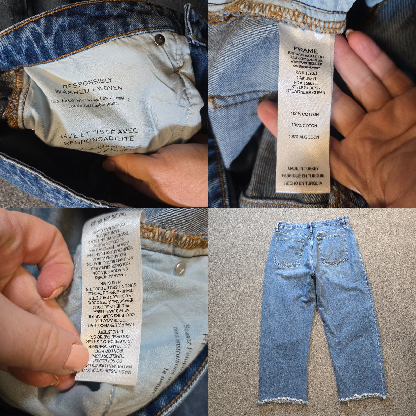 Frame FRAME Jeans Womens Size 33 Blue The Bubble Wide-Leg Distressed Raw Hem Casual Shirt Size 24" / US 00 / IT 34 - 8 Thumbnail