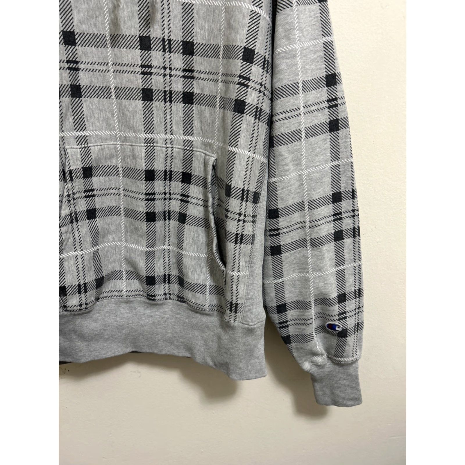 Champion Champion Hoodie Mens M Gray Plaid Reverse Weave Fleece Logo Heavy Sweatshirt Size US M / EU 48-50 / 2 - 5 Thumbnail