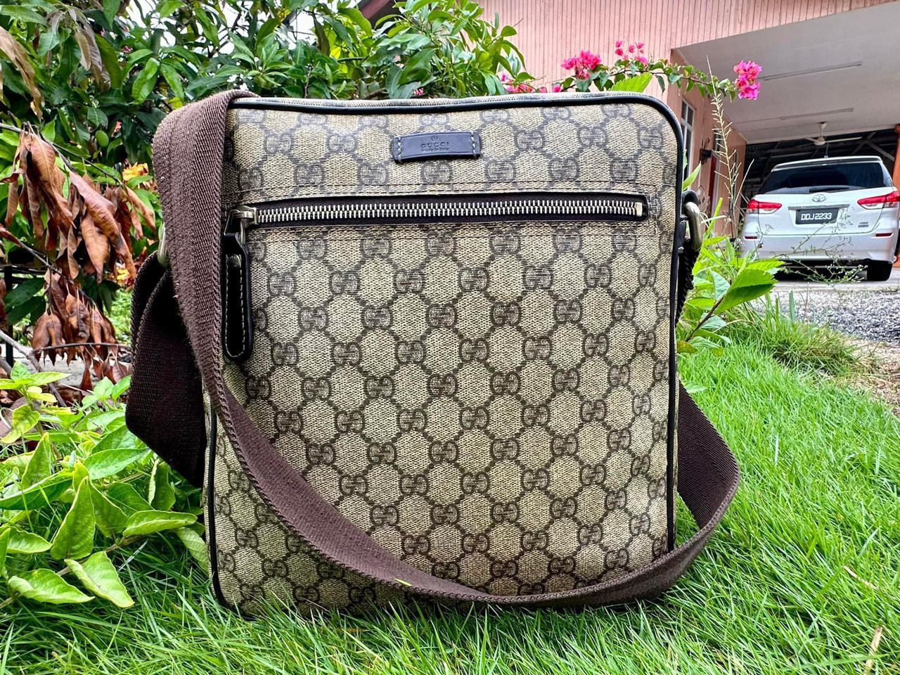 Authentic Gucci GG Monogram Canvas Shoulder Bag in Brown, Men's
