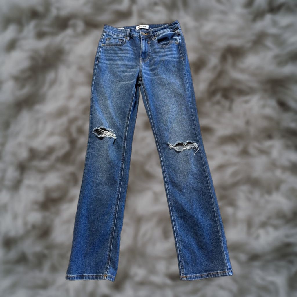 Vintage VIGOSS Women’s Jeans 24 Blue Denim ACE Straight Distressed Stretch Flex Jeans Size 42" / US 20 - 1 Thumbnail