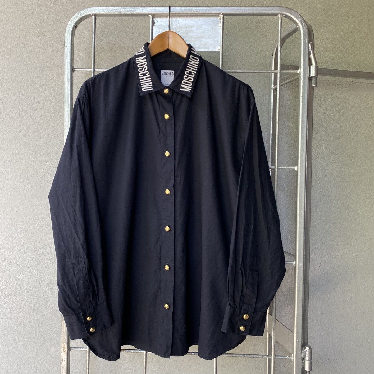 Moschino MOSCHINO Black Moschino Logo Collar Shirt Size L / US 10 / IT 46 - 1 Thumbnail
