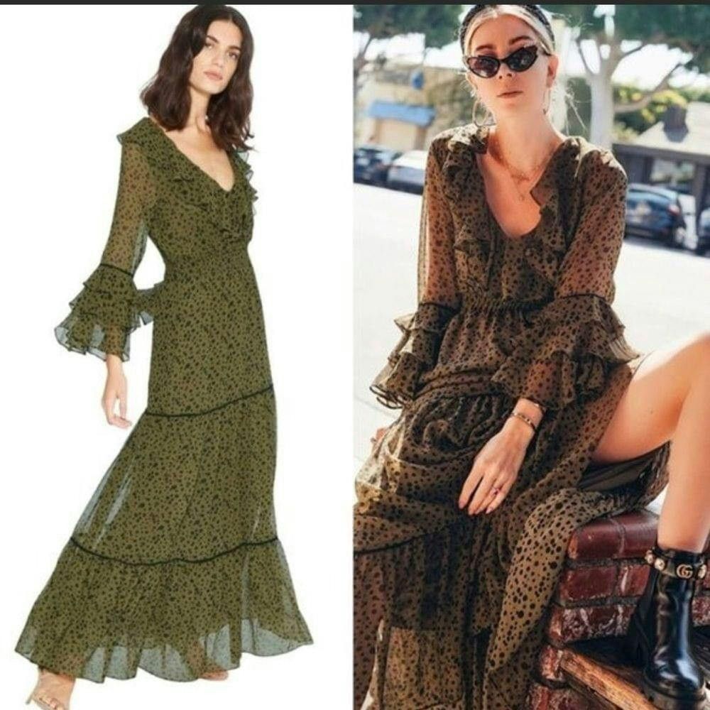 MISA Los Angeles NWT Misa Los Angeles boho Mavistela green ruffled dress XS  | Grailed