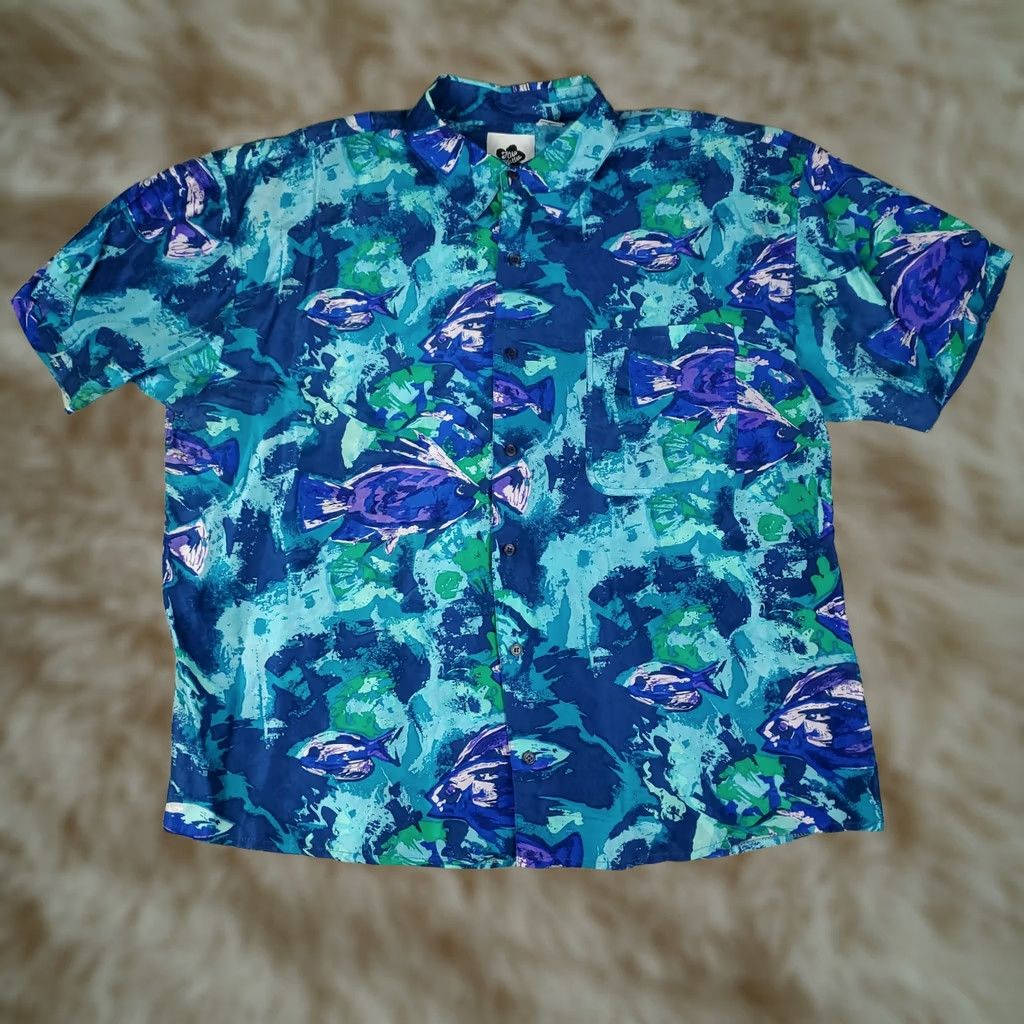 Hilo Hattie Hilo Hattie Shirt Mens XL Blue Fish Print Hawaiian Button Up Short Sleeve Shirt Size US XL / EU 56 / 4 - 1 Thumbnail