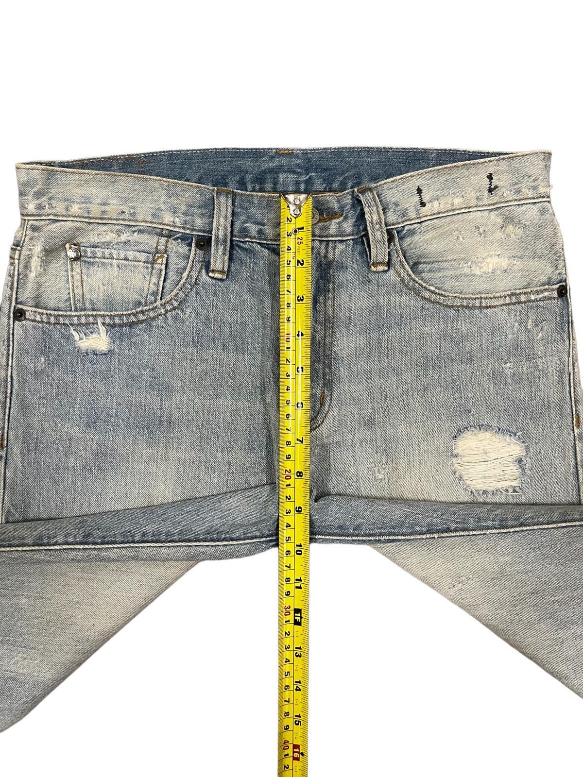 Designer Vintage Light Blue Heavy Distressed Regular Straight Jeans Size US 30 / EU 46 - 14 Thumbnail