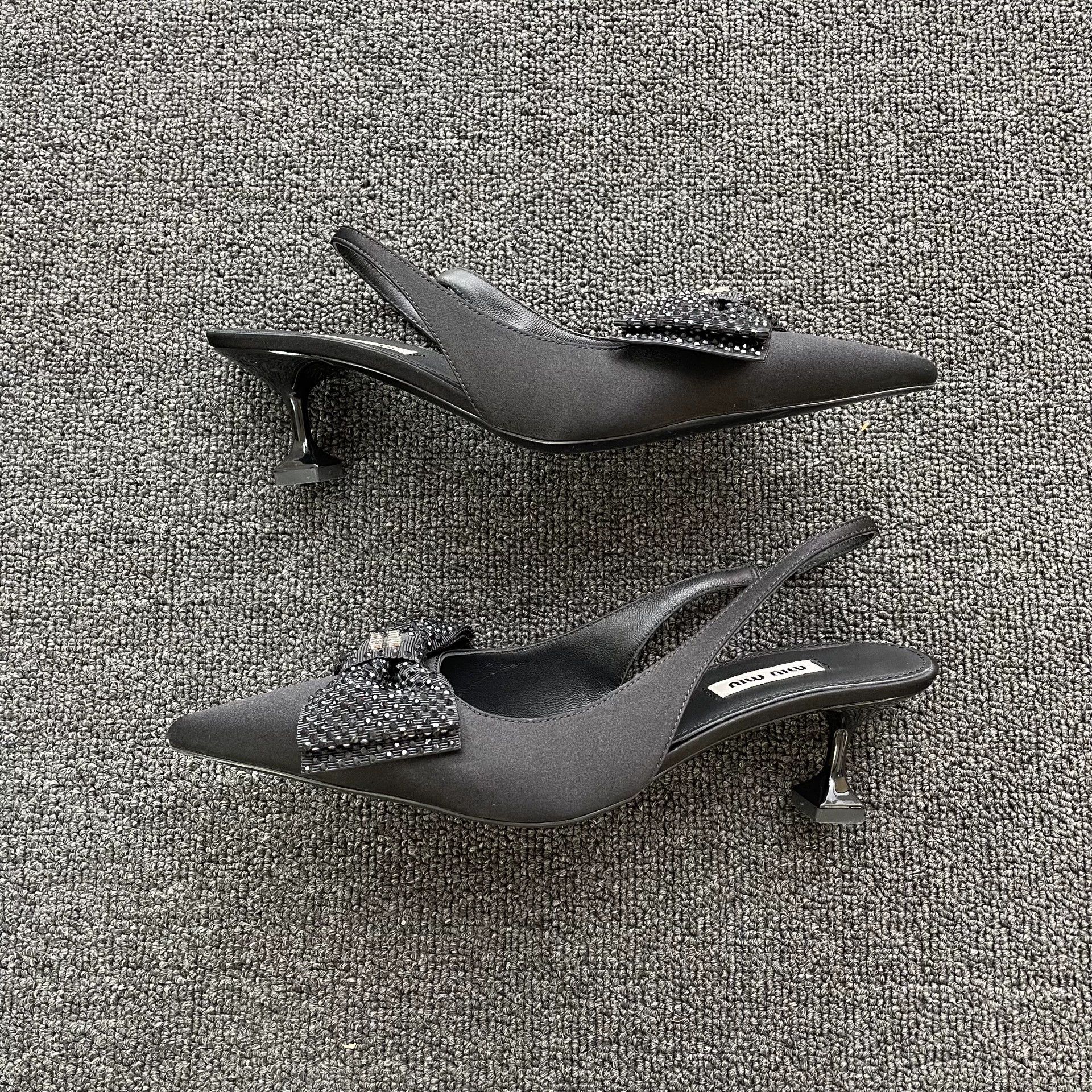 Miu Miu MIU MIU Satin Back Bow Cone Heel Pumps Black 37 98 New Size US 6.5 / IT 36.5 - 6 Thumbnail
