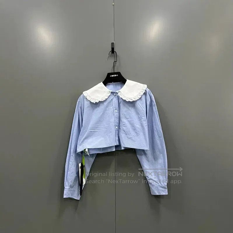 Miu Miu Miu Miu Blue Cotton Cropped Long Sleeve Shirt . Size XXS / US 00 / IT 34 - 1 Thumbnail