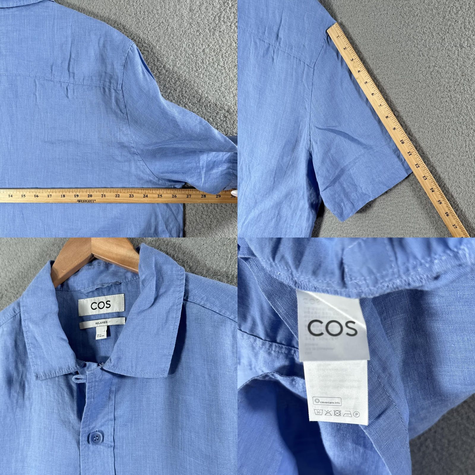 Cos COS Mens XL Hemp Shirt Blue Button-Up Relaxed Short Sleeve Pockets Size US XL / EU 56 / 4 - 8 Thumbnail