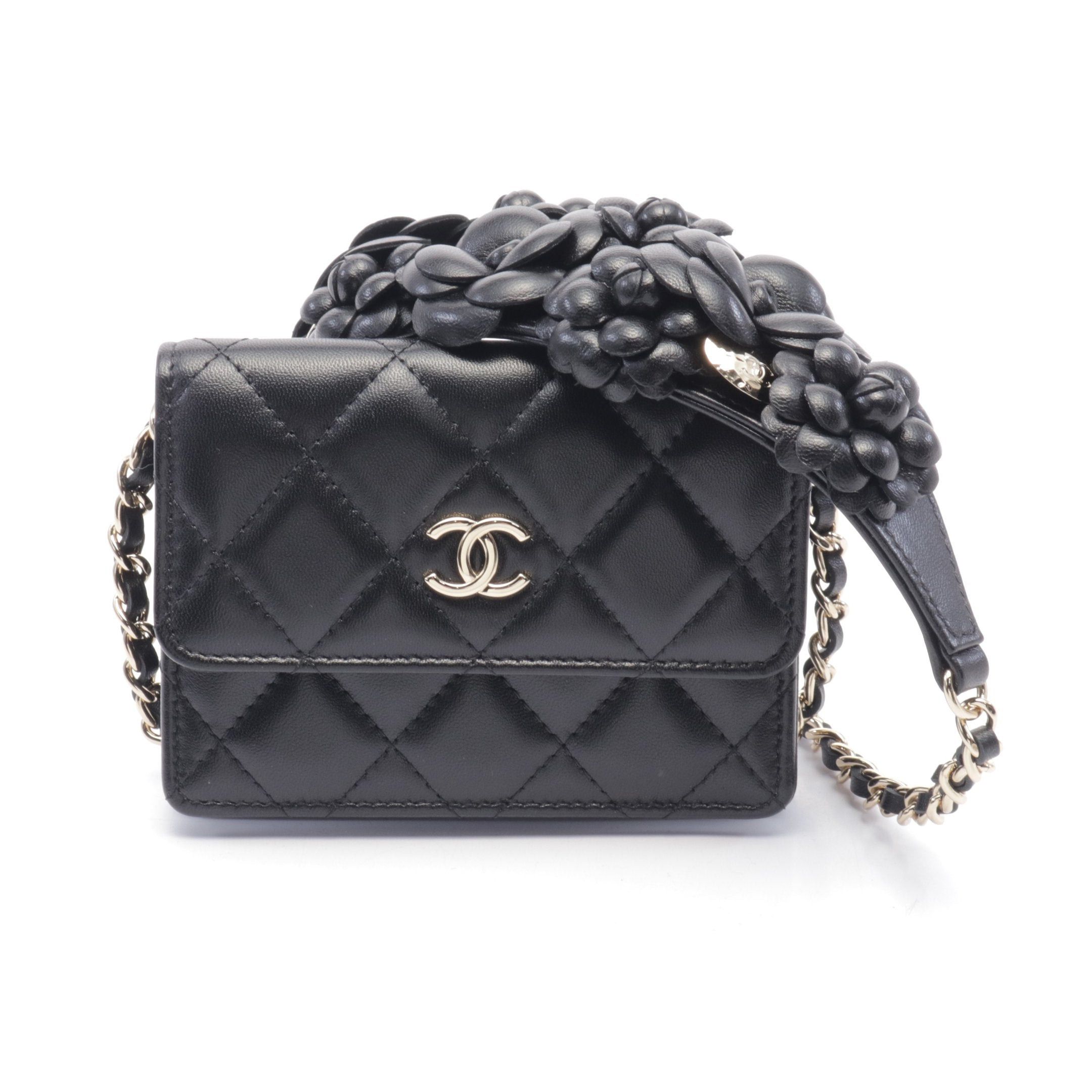 Chanel Chanel Matelasse Camellia Chain Wallet Leather Black Gold Hardware Size ONE SIZE - 1 Thumbnail