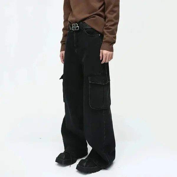 Japanese Brand Kimaya x Honji Black Cargo Baggy Denim Jeans Size US 32 / EU 48 - 7 Thumbnail