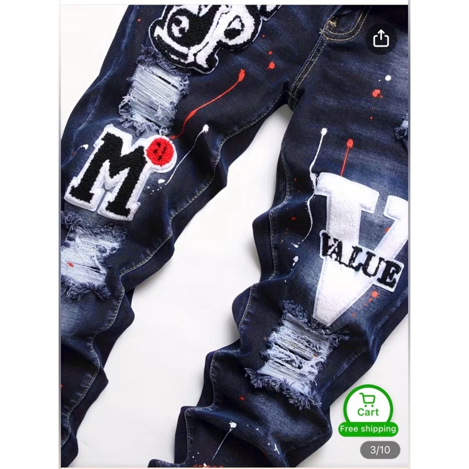 Other Men's Distressed Navy Skinny Patchwork Jeans size 30 Size US 30 / EU 46 - 3 Thumbnail