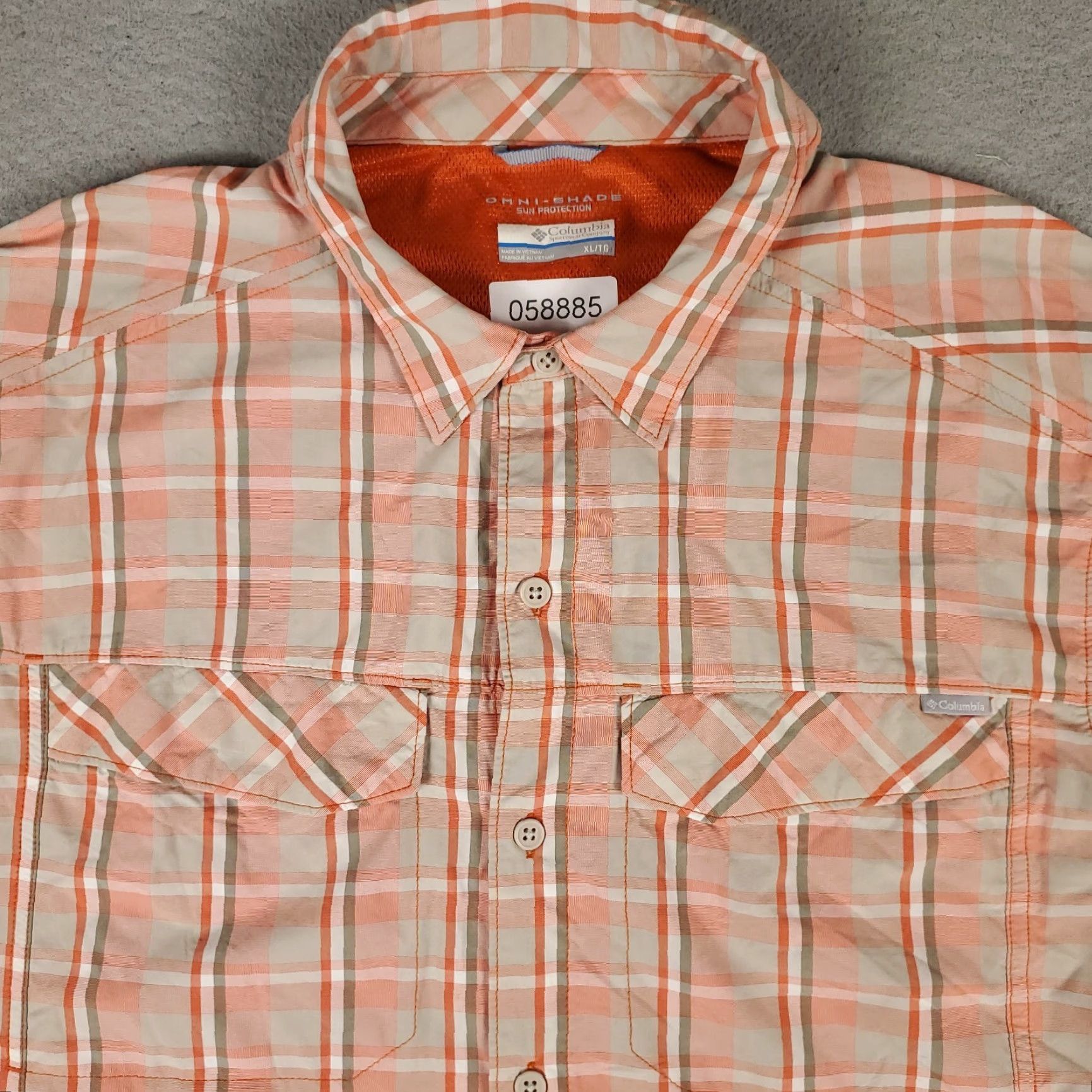 Vintage Columbia Shirt Mens XL Orange Plaid Nylon Button Up Short Sleeve Vented Classic American Preppy Weather All Seasons Mens Size US XL / EU 56 / 4 - 2 Thumbnail