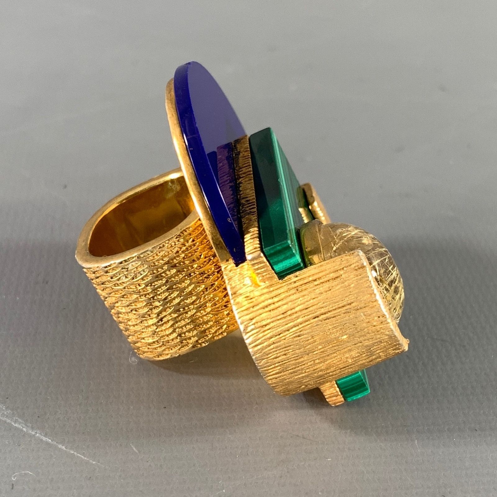 Marc Jacobs MARC JACOBS Gold Green & Blue Color Block Cocktail Ring Size ONE SIZE - 2 Thumbnail