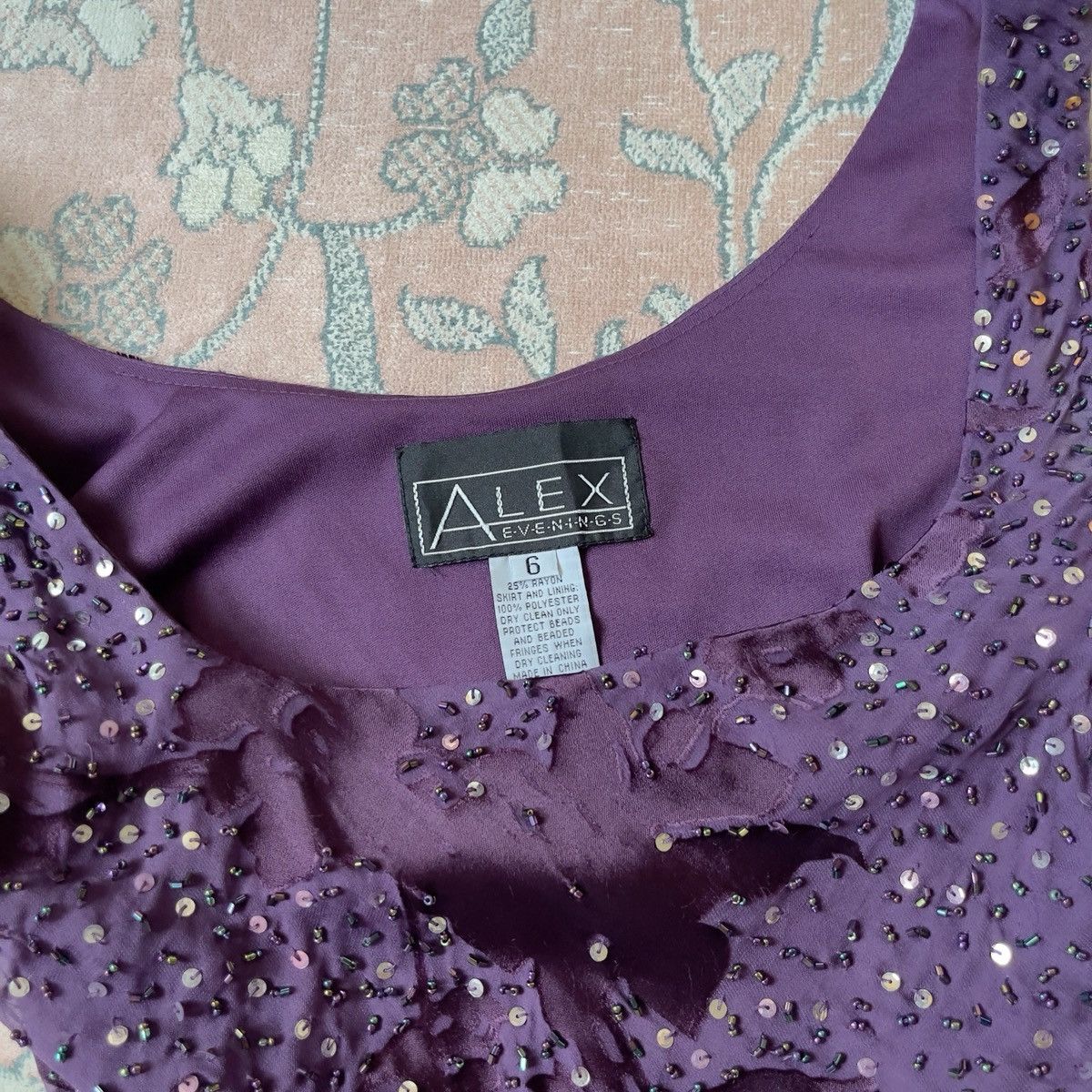 Alex Evenings Vintage Purple Silk Burnout & Chiffon Beaded Dress (S–M) Size M / US 6-8 / IT 42-44 - 19 Thumbnail