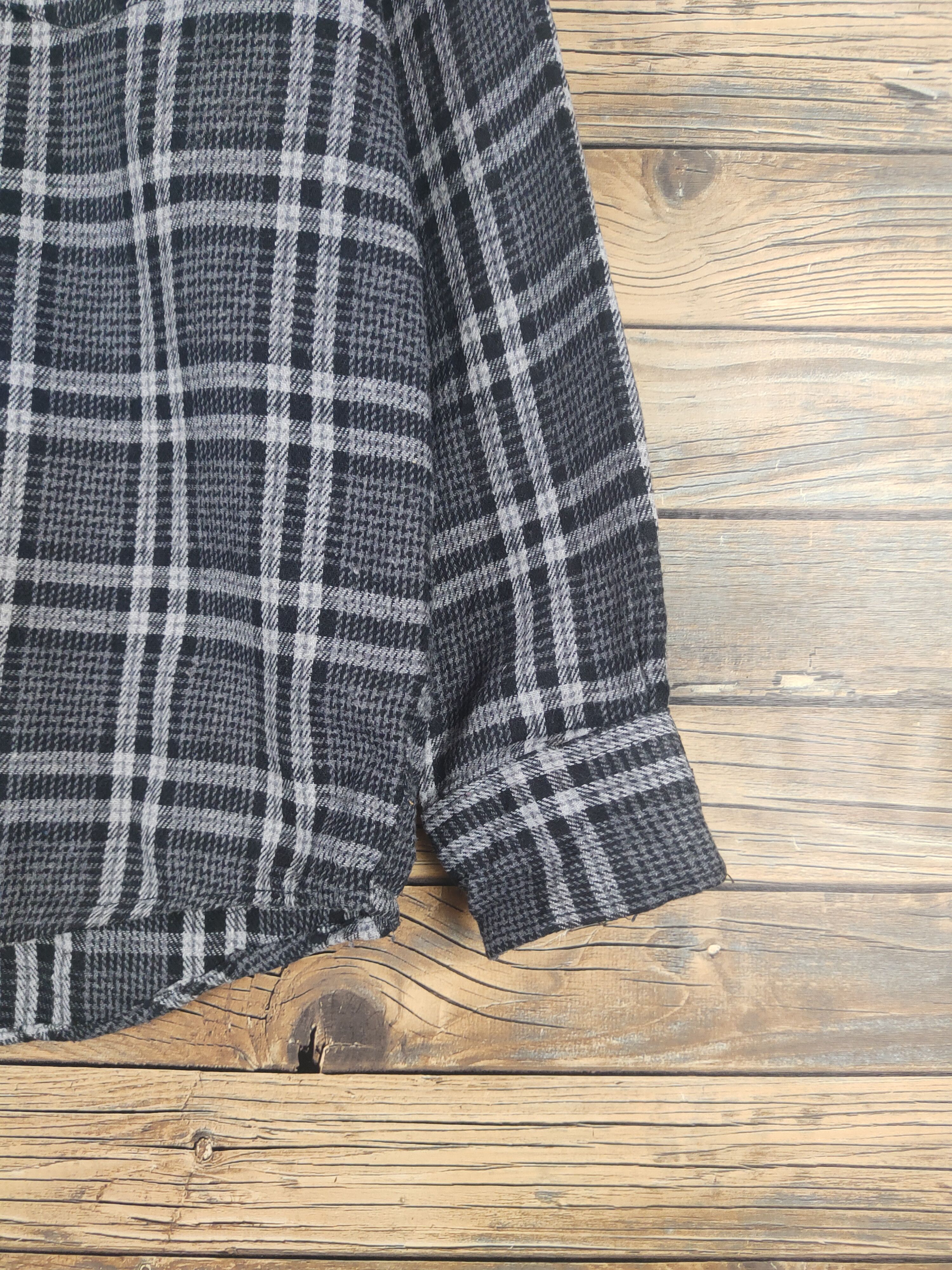 Homespun Knitwear × Japanese Brand × Vintage Retro Troy Bros Black Gray Long sleeves Button Up Shirts Size L / US 10 / IT 46 - 6 Thumbnail