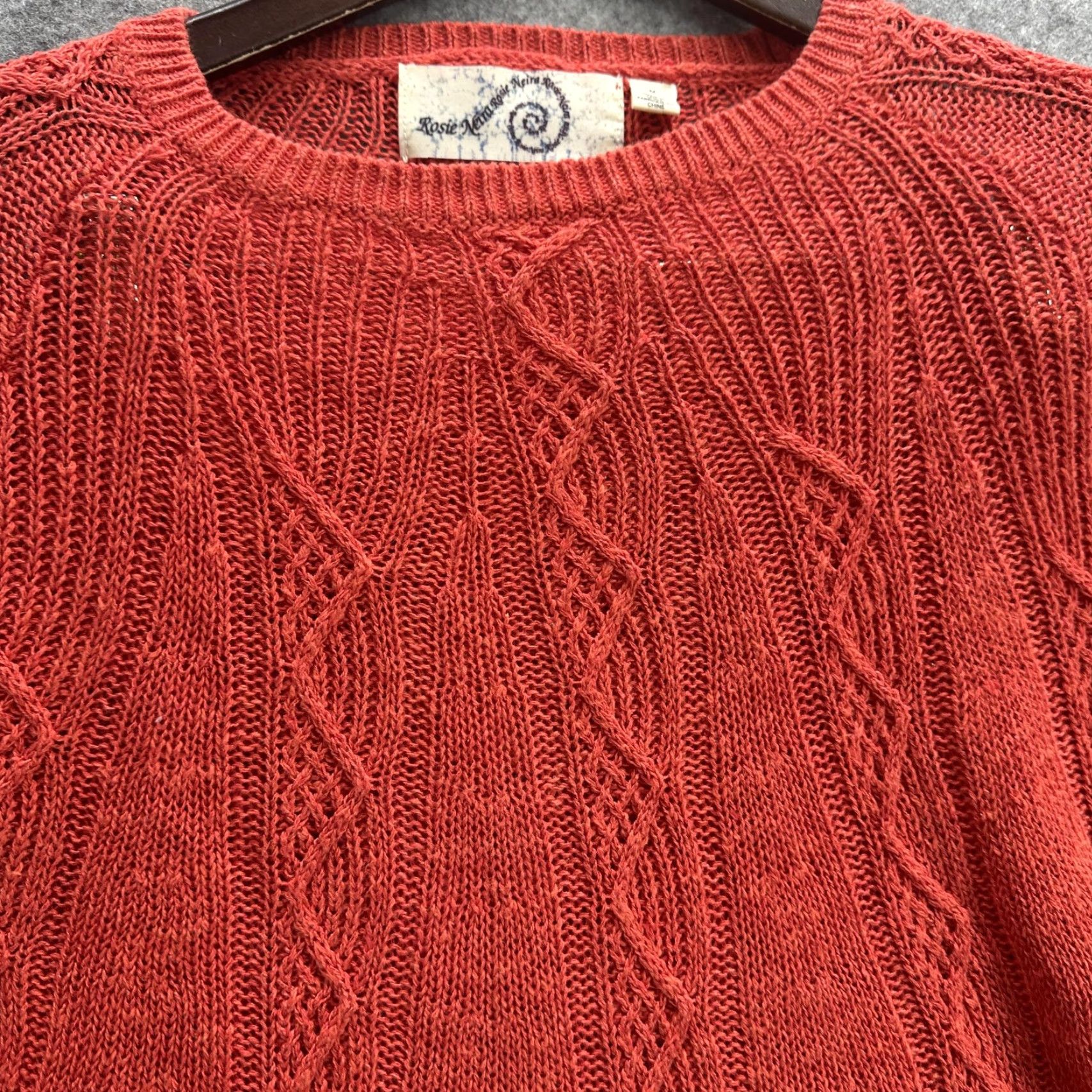 Vintage Rosie Neira Sweater Women Medium Red Linen Blend Knit Pullover Geometric Boho Top Crewneck Womens Size M / US 6-8 / IT 42-44 - 6 Thumbnail