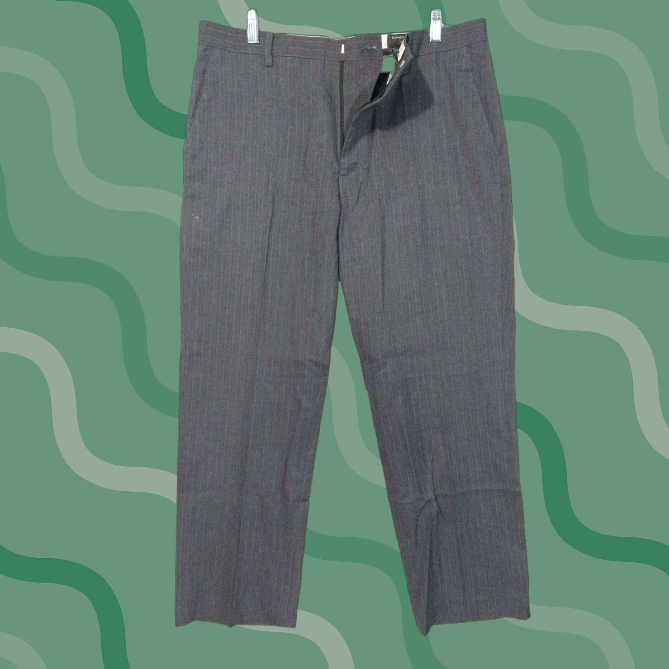 Banana Republic Banana Republic Dress Pants Mens 35x30 Gray Striped Tailored Fit Flat Front Size US 35 - 1 Thumbnail