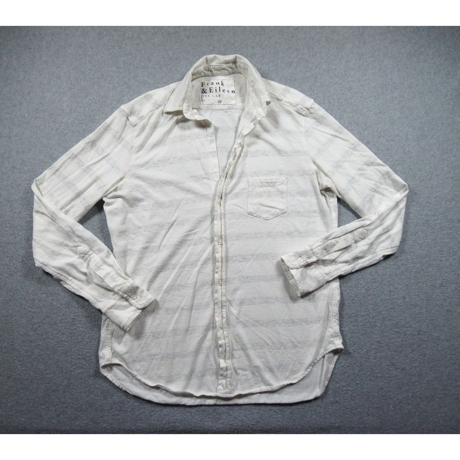 Frank & Eileen Frank & Eileen Shirt Womens XS White Button-Up Jersey Striped Long Sleeve Casual Vintage: No Size XS / US 0-2 / IT 36-38 - 2 Thumbnail