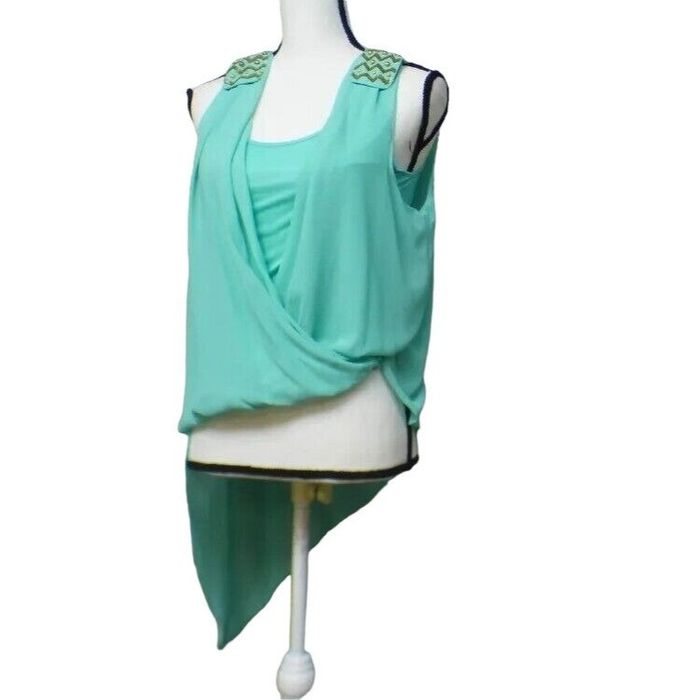 Streetwear Blu Pepper Beaded shoulder, Droptail Top, Mint Green, Size S