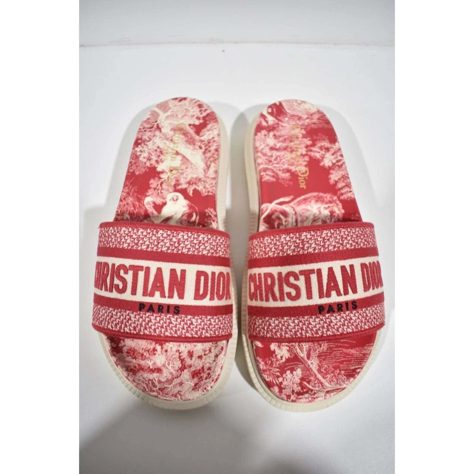 Dior Dway Red Toile De Jouy Platform Slide Mule Flat Sandal 36 Size US 6 / IT 36 - 5 Thumbnail
