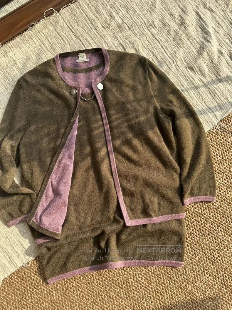 Hermes Hermes Bicolor Cashmere Knit Sweater Long Sleeve Vest Set, Size M / US 6-8 / IT 42-44 - 1 Thumbnail