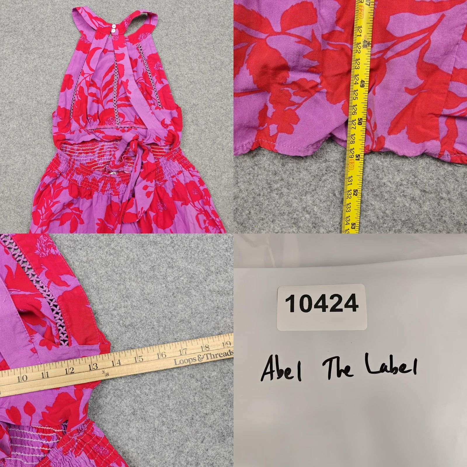 Vintage Abel The Label Dress Womens M Purple Floral Halter Smocked Maxi Sundress Size M / US 6-8 / IT 42-44 - 8 Thumbnail