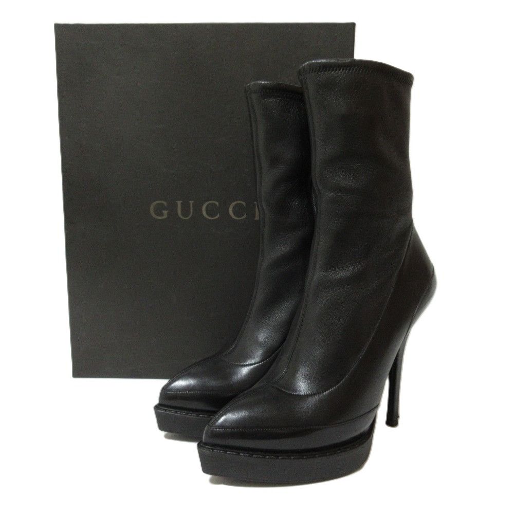 Gucci Gucci Gucci Leather Pointed Toe High Heel Short Boots Leather Shoes 226336 DUTY FREE for USA Size ONE SIZE - 1 Thumbnail