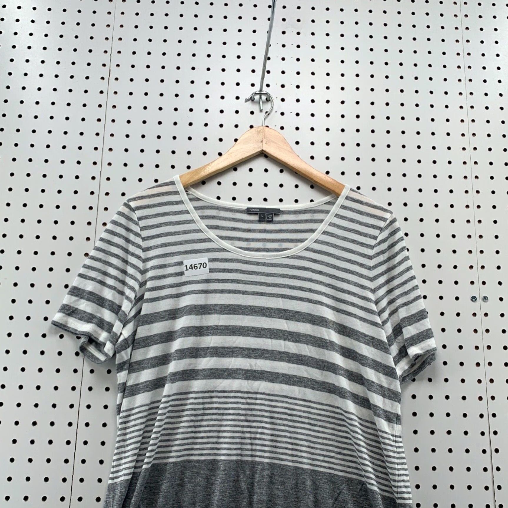 Vince Vince. Women Gray Short Sleeve T-Shirt Large Ladies Striped Short Sleeve Size L / US 10 / IT 46 - 5 Thumbnail