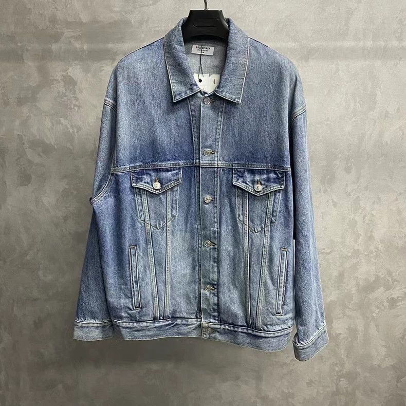 Balenciaga Blue Denim Jacket with Logo Embroidery Size US S / EU 44-46 / 1 - 1 Thumbnail